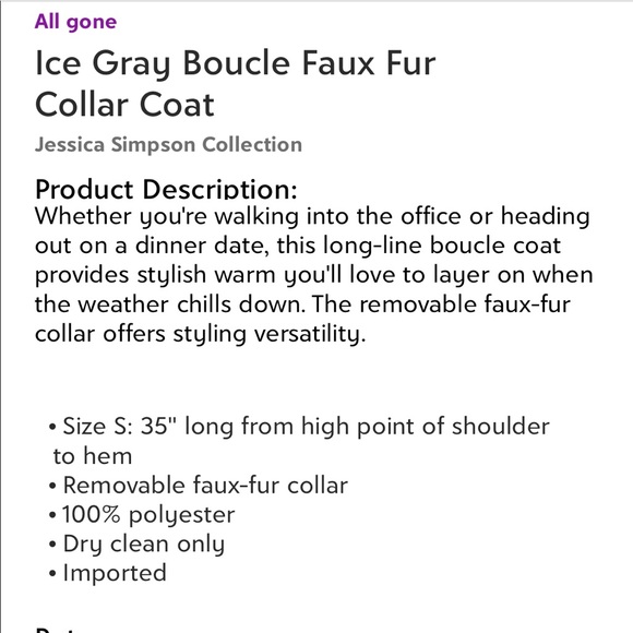 Jessica Simpson faux fur peacock - ice gray- NEW - Picture 5 of 5